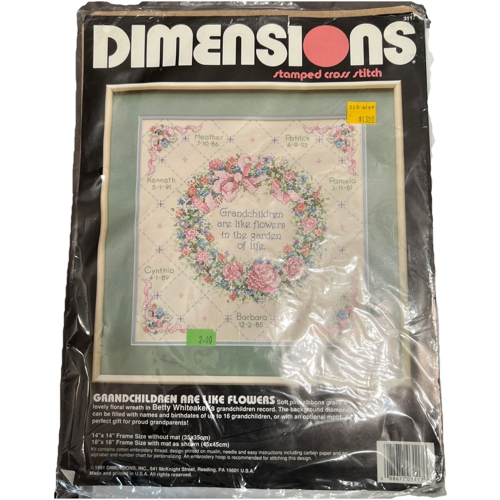 Dimensions Grandchildren Are Like Flowers Stamped Cross Stitch 3117 Vintage 1991